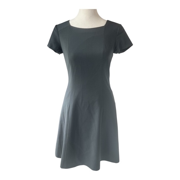 Theory Elex Fit & Flare Wool Dress Charcoal Gray 00 Mini Feminine Silhouette - Picture 3 of 8